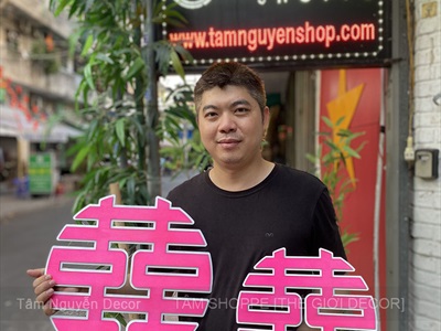 Chữ gỗ Song Hỷ tròn - Wedding nhiều kiểu [Gỗ nhẹ - Sơn thủ công] ĐK 30-40cm CHUGO-23